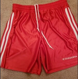 Mens Large Diadora Red Athletic Shorts with White Accents